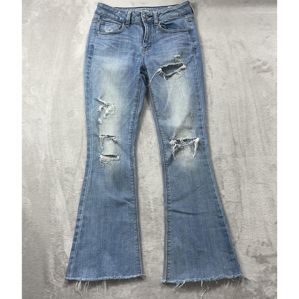 American‎ Eagle Outfitters Jeans Womens 4 Blue Hi Rise Artist Bootcut Destroyed